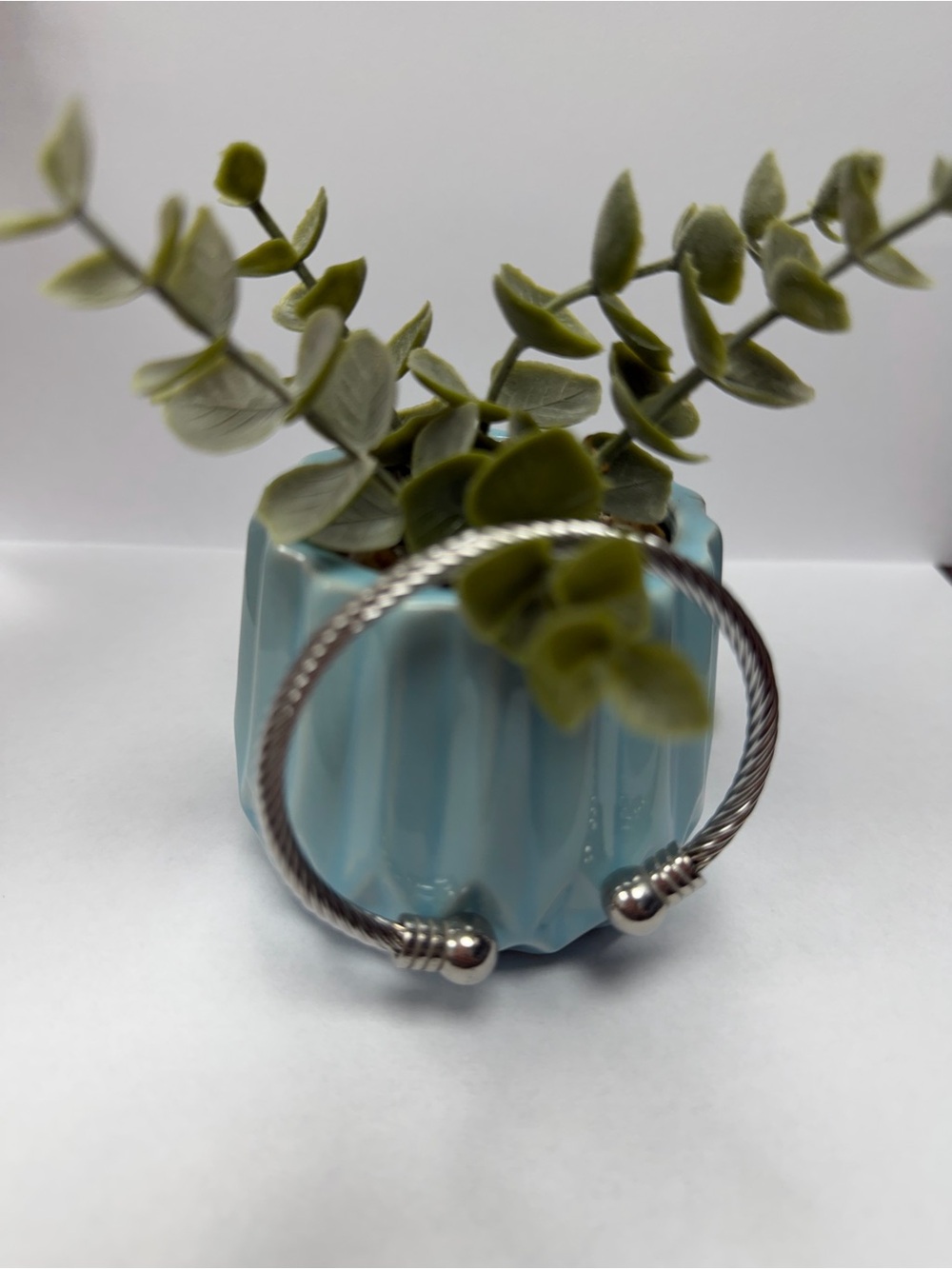 Sterling-Style Silver Twisted Cable Open Cuff Bracelet